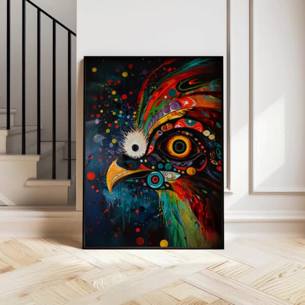 Colorful Eagle Wall Art Inspired by Indigenous Art, Eye-catching Canadian Aboriginal Style Decor, Ideal for Maximalist Gifts & Cultural Appreciation