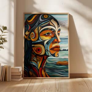 Abstract Portrait Print Inspired by Canadian Aboriginal Art, Vibrant and Meaningful Indigenous Style Wall Art for Your Space, Maximalist Gift Choice - photo #9