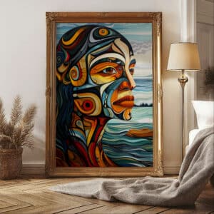 Abstract Portrait Print Inspired by Canadian Aboriginal Art, Vibrant and Meaningful Indigenous Style Wall Art for Your Space, Maximalist Gift Choice - photo #4