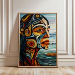 Abstract Portrait Print Inspired by Canadian Aboriginal Art, Vibrant and Meaningful Indigenous Style Wall Art for Your Space, Maximalist Gift Choice - photo #5