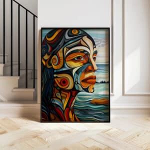 Abstract Portrait Print Inspired by Canadian Aboriginal Art, Vibrant and Meaningful Indigenous Style Wall Art for Your Space, Maximalist Gift Choice - photo #7