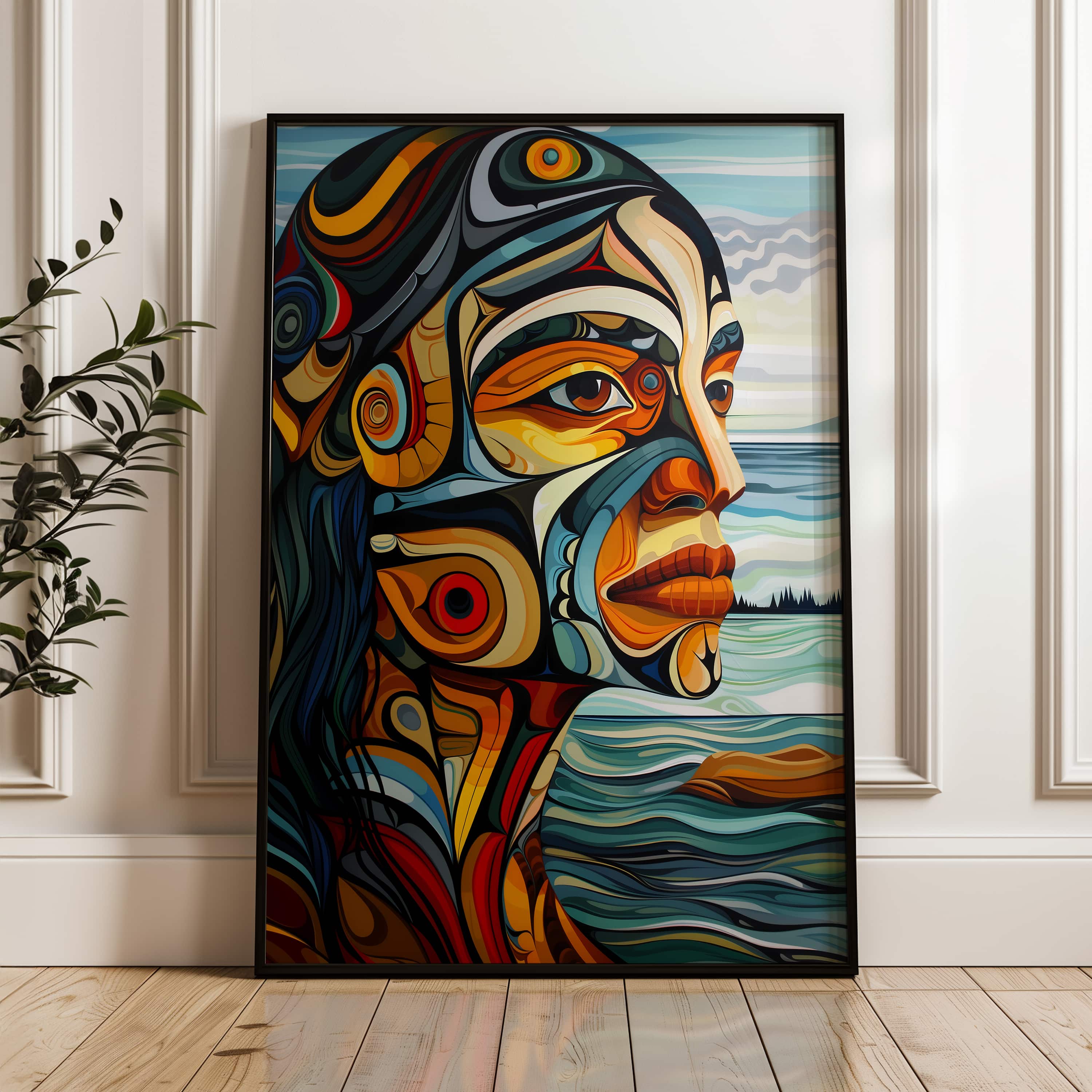 Abstract Portrait Print Inspired by Canadian Aboriginal Art, Vibrant and Meaningful Indigenous Style Wall Art for Your Space, Maximalist Gift Choice