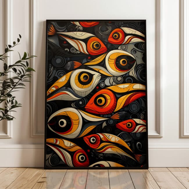 Bold Salmon Fish Canadian Aboriginal Style Wall Art, Colorful Indigenous Artwork for Unique Home Decor, Great Maximalist Housewarming Gift