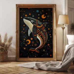 Maximalist Canadian Art for Unique Wall Decor, Black Killer Whale Print in Indigenous First Nations Art Style, Wall Decor and Housewarming Gift - photo #3