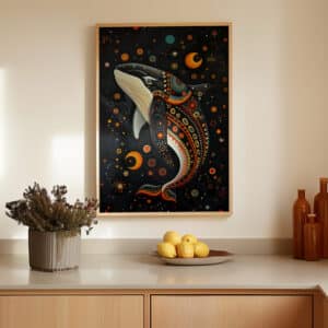 Maximalist Canadian Art for Unique Wall Decor, Black Killer Whale Print in Indigenous First Nations Art Style, Wall Decor and Housewarming Gift - photo #5