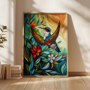 Vibrant Hummingbird Canadian Aboriginal Style Artwork, Maximalist and Indigenous-Inspired Print for Bold Decor, Perfect Housewarming & Wedding Gift - photo #8