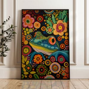 Bold Floral Frog Wall Art in Style of Indigenous Art, Colorful Floral Maximalist Print for Unique Home Decor, Perfect Aboriginal Housewarming Gift