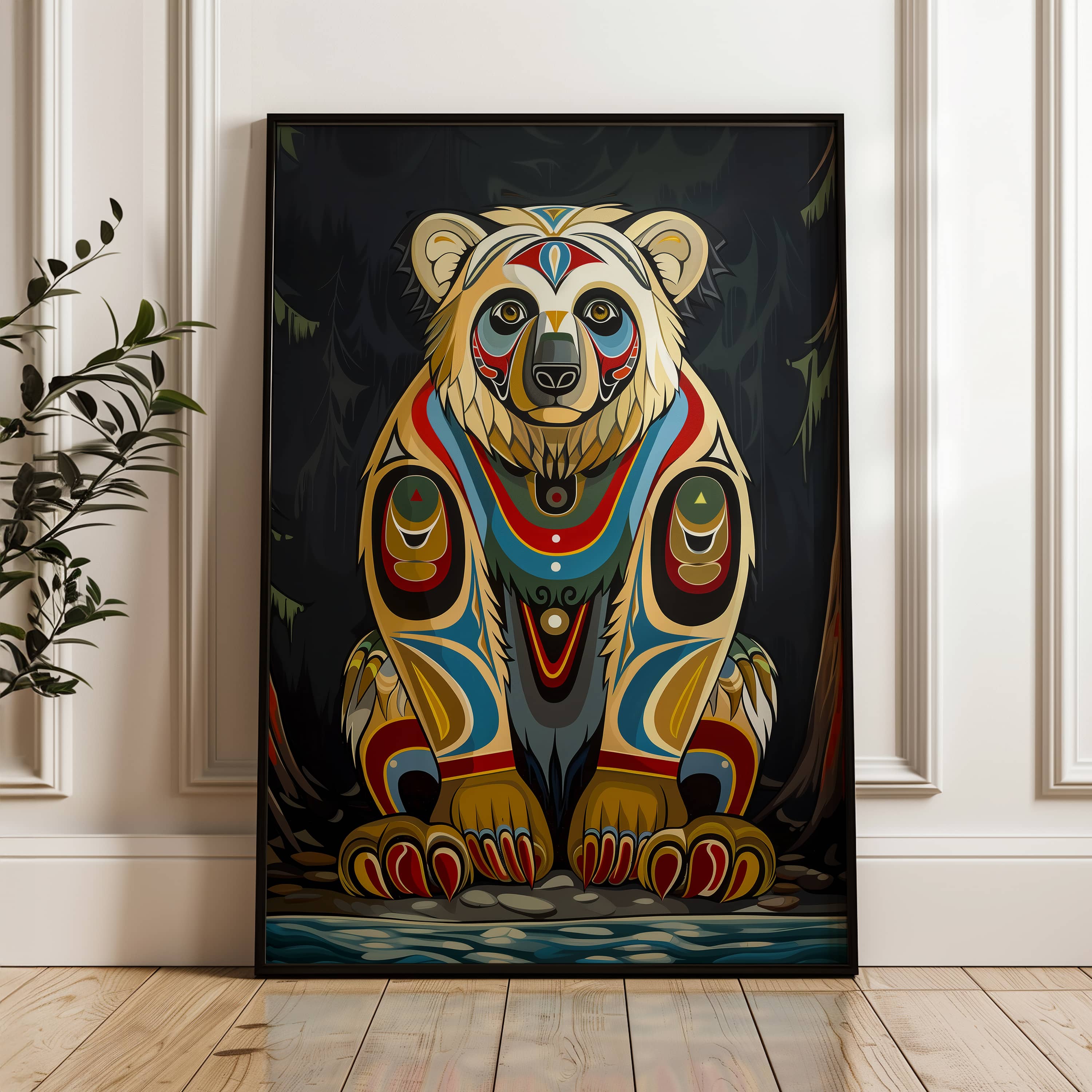 Bear Canadian Aboriginal Style Wall Art, Maximalist Native and Inuit-Inspired Artwork to Brighten Any Space, Ideal Housewarming or Wedding Gift