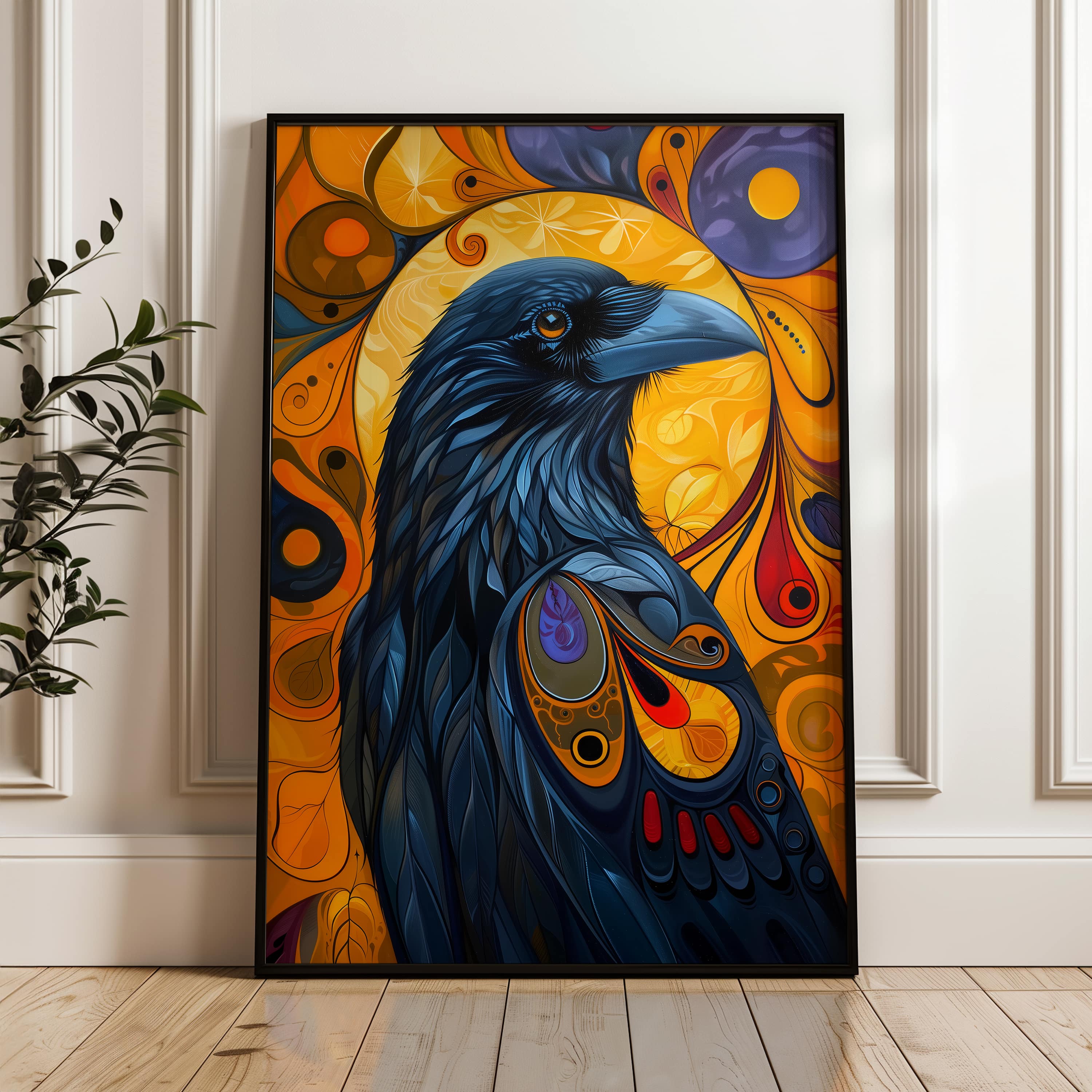 Bold Raven Canadian Aboriginal Style Print, Vibrant Indigenous Bird Wall Art Inspired by Inuit Art for Cultural Home Decor and Housewarming Gift