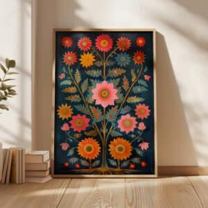 Vibrant Folk Art Flower Tree of Life Decor, Traditional Indian Kalamkari Style Print for Artistic Wall Gallery, Perfect Madhubani Style Wedding Gift - photo #9