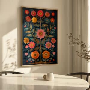 Vibrant Folk Art Flower Tree of Life Decor, Traditional Indian Kalamkari Style Print for Artistic Wall Gallery, Perfect Madhubani Style Wedding Gift - photo #1