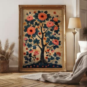 Vibrant Blooming Tree of Life Inspired by Indian Folk Art, Madhubani & Pichwai Styles Wall Decor for Housewarming or Wedding Gift - photo #6