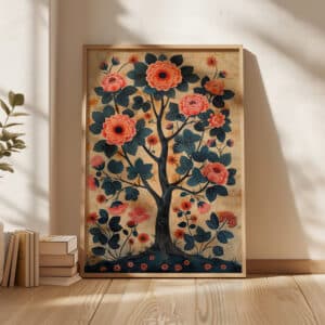 Vibrant Blooming Tree of Life Inspired by Indian Folk Art, Madhubani & Pichwai Styles Wall Decor for Housewarming or Wedding Gift - photo #9