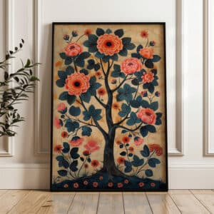 Vibrant Blooming Tree of Life Inspired by Indian Folk Art, Madhubani & Pichwai Styles Wall Decor for Housewarming or Wedding Gift - photo #4