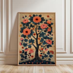 Vibrant Blooming Tree of Life Inspired by Indian Folk Art, Madhubani & Pichwai Styles Wall Decor for Housewarming or Wedding Gift - photo #3