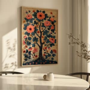 Vibrant Blooming Tree of Life Inspired by Indian Folk Art, Madhubani & Pichwai Styles Wall Decor for Housewarming or Wedding Gift - photo #10