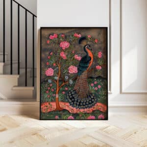 Peacock and Pink Flowers Indian Folk Style Artwork, Vibrant Madhubani & Mughal Print for Unique Home Decor, Perfect Housewarming Gift - photo #9