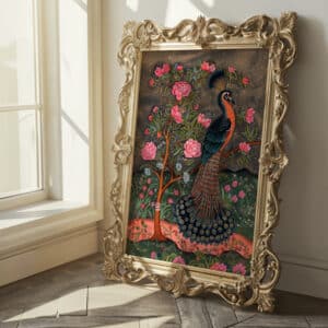 Peacock and Pink Flowers Indian Folk Style Artwork, Vibrant Madhubani & Mughal Print for Unique Home Decor, Perfect Housewarming Gift - photo #6