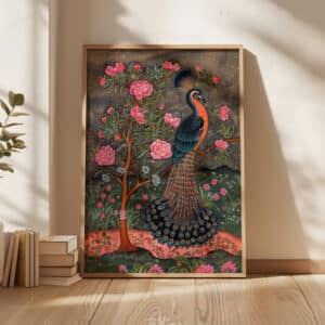 Peacock and Pink Flowers Indian Folk Style Artwork, Vibrant Madhubani & Mughal Print for Unique Home Decor, Perfect Housewarming Gift - photo #10