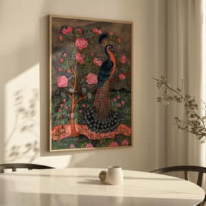 Peacock and Pink Flowers Indian Folk Style Artwork, Vibrant Madhubani & Mughal Print for Unique Home Decor, Perfect Housewarming Gift - photo #3