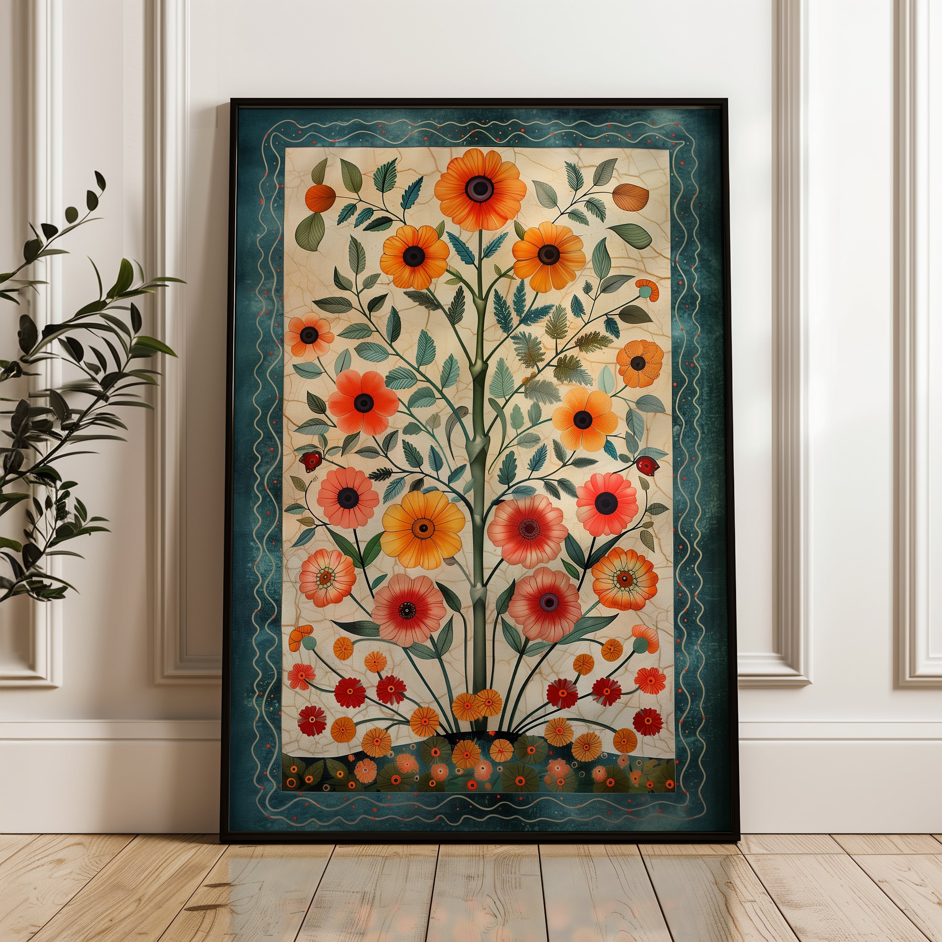 Vibrant Floral Indian Folk Art Print, Colorful Pichwai Style Artwork, Eye-catching Wall Decor Inspired by Traditional India Art, Special Wedding Gift