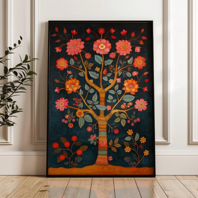 Traditional Madhubani Style Tree of Life Artwork, Stunning Pichwai Style Print Wall Art for Home Decor, Ideal Indian Gift for Any Occasion