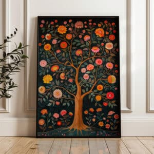 Tree of Life Indian Floral Art Print, Vibrant Contemporary Madhubani Folk Painting Style Artwork for Living Room Decor, Unique Housewarming Gift - photo #1