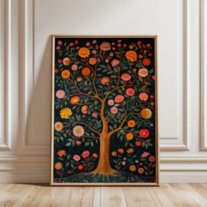 Tree of Life Indian Floral Art Print, Vibrant Contemporary Madhubani Folk Painting Style Artwork for Living Room Decor, Unique Housewarming Gift - photo #3