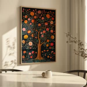 Tree of Life Indian Floral Art Print, Vibrant Contemporary Madhubani Folk Painting Style Artwork for Living Room Decor, Unique Housewarming Gift - photo #2