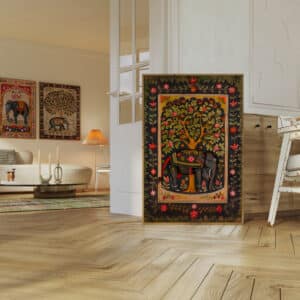 Black Indian Elephant Print, Colorful Pichwai Painting Style Artwork, Traditional Indian Art for Home & Office Wall, Thoughtful Wedding Gift - photo #3