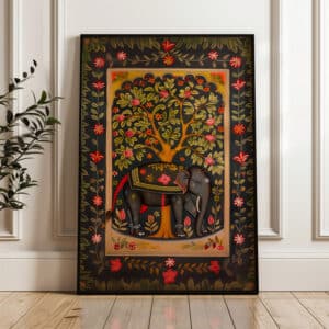 Black Indian Elephant Print, Colorful Pichwai Painting Style Artwork, Traditional Indian Art for Home & Office Wall, Thoughtful Wedding Gift - photo #2