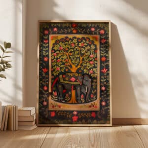 Black Indian Elephant Print, Colorful Pichwai Painting Style Artwork, Traditional Indian Art for Home & Office Wall, Thoughtful Wedding Gift - photo #5