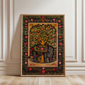 Black Indian Elephant Print, Colorful Pichwai Painting Style Artwork, Traditional Indian Art for Home & Office Wall, Thoughtful Wedding Gift - photo #7