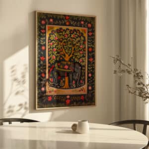 Black Indian Elephant Print, Colorful Pichwai Painting Style Artwork, Traditional Indian Art for Home & Office Wall, Thoughtful Wedding Gift - photo #8