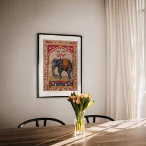 Pink Indian Elephant Print, Vibrant Madhubani Folk Art Wall Decor for Home, Mughal Artwork for Living Room, Perfect Housewarming or Wedding Gift - photo #7