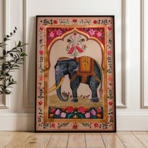 Pink Indian Elephant Print, Vibrant Madhubani Folk Art Wall Decor for Home, Mughal Artwork for Living Room, Perfect Housewarming or Wedding Gift - photo #2