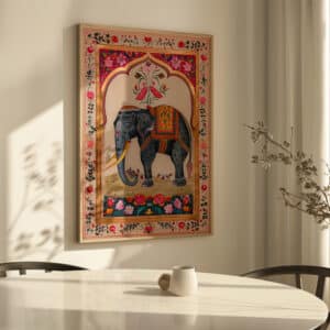 Pink Indian Elephant Print, Vibrant Madhubani Folk Art Wall Decor for Home, Mughal Artwork for Living Room, Perfect Housewarming or Wedding Gift - photo #4