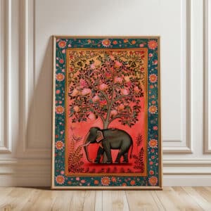 Vibrant Pink Indian Elephant Artwork, Colorful Madhubani Print for Home Decor, Decorative Mughal-Inspired Wall Art Unique Wedding Gift Idea