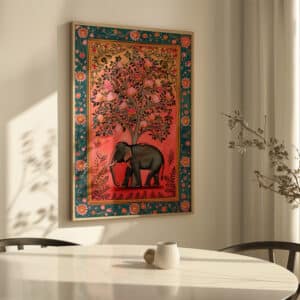 Vibrant Pink Indian Elephant Artwork, Colorful Madhubani Print for Home Decor, Decorative Mughal-Inspired Wall Art Unique Wedding Gift Idea - photo #4