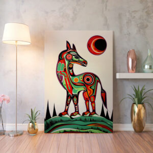 Animal and Moon Canvas Inspired by Canadian Aboriginal Art, Colorful Indigenous Inuit Style Wall Decor for Home, Unique Housewarming Gift - photo #11