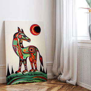 Animal and Moon Canvas Inspired by Canadian Aboriginal Art, Colorful Indigenous Inuit Style Wall Decor for Home, Unique Housewarming Gift - photo #8