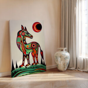 Animal and Moon Canvas Inspired by Canadian Aboriginal Art, Colorful Indigenous Inuit Style Wall Decor for Home, Unique Housewarming Gift - photo #2