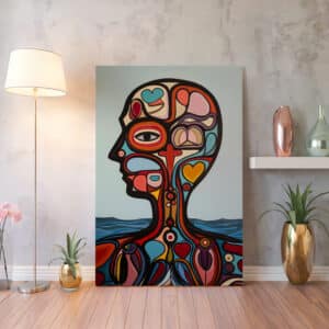 Abstract Human Canvas Print Inspired by Canadian Aboriginal Art, Vibrant Inuit Indigenous Style Art Piece for Cultural Home Decor, Thoughtful Gift Idea