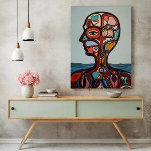 Abstract Human Canvas Print Inspired by Canadian Aboriginal Art, Vibrant Inuit Indigenous Style Art Piece for Cultural Home Decor, Unique Gift Idea - photo #2