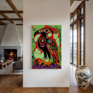 Eagle Bird Canvas Print Inspired by Canadian Inuit Art, Extra Large Colorful Aboriginal Indigenous Style Artwork, Wall Decor Gift for Nature Lovers - photo #2