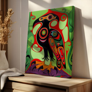 Eagle Bird Canvas Print Inspired by Canadian Inuit Art, Extra Large Colorful Aboriginal Indigenous Style Artwork, Wall Decor Gift for Nature Lovers - photo #1