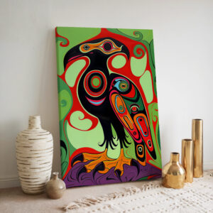 Eagle Bird Canvas Print Inspired by Canadian Inuit Art, Extra Large Colorful Aboriginal Indigenous Style Artwork, Wall Decor Gift for Nature Lovers - photo #5