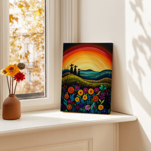 Colorful Sunset Wall Art Inspired by Canadian Indigenous Artwork, Vibrant Aboriginal Art Style Print on Canvas for Cultural Home Decoration & Gift - photo #10