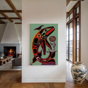 Salmon Print on Canvas Inspired by Native Canadian Art, Colorful Fish Aboriginal Style Artwork for Unique Wall Decor, Perfect Housewarming Gift - photo #15