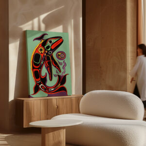 Salmon Print on Canvas Inspired by Native Canadian Art, Colorful Fish Aboriginal Style Artwork for Unique Wall Decor, Perfect Housewarming Gift - photo #6